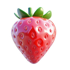 Bright and glossy strawberry fruit icon with vivid red color on a clean Transparent background, strawberry 3d fruit icon White background