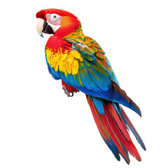 Obraz premium Colorful parrot perched on a Transparent background displaying vibrant feathers and striking features, Colorful Parrot Isolated on PNG background
