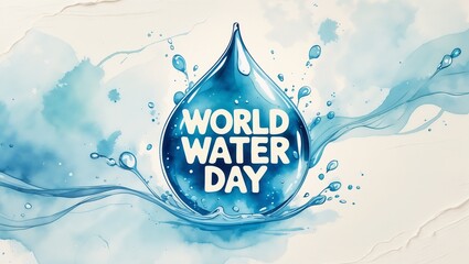 World Water Day,  watercolor card  with drop of water