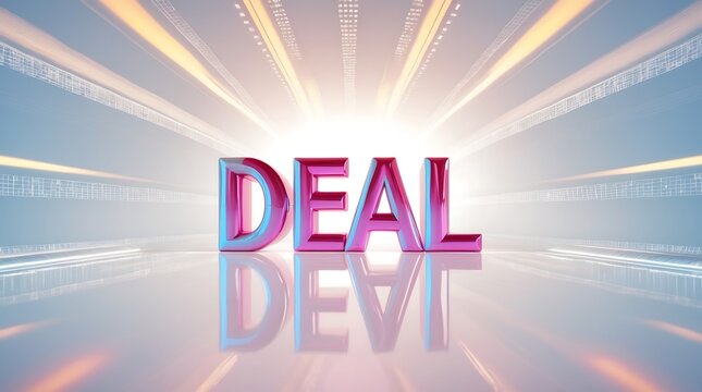 Promotional display with bold text offering a deal in a bright, reflective setting