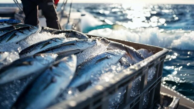 氷上の新鮮な魚と海の輝き