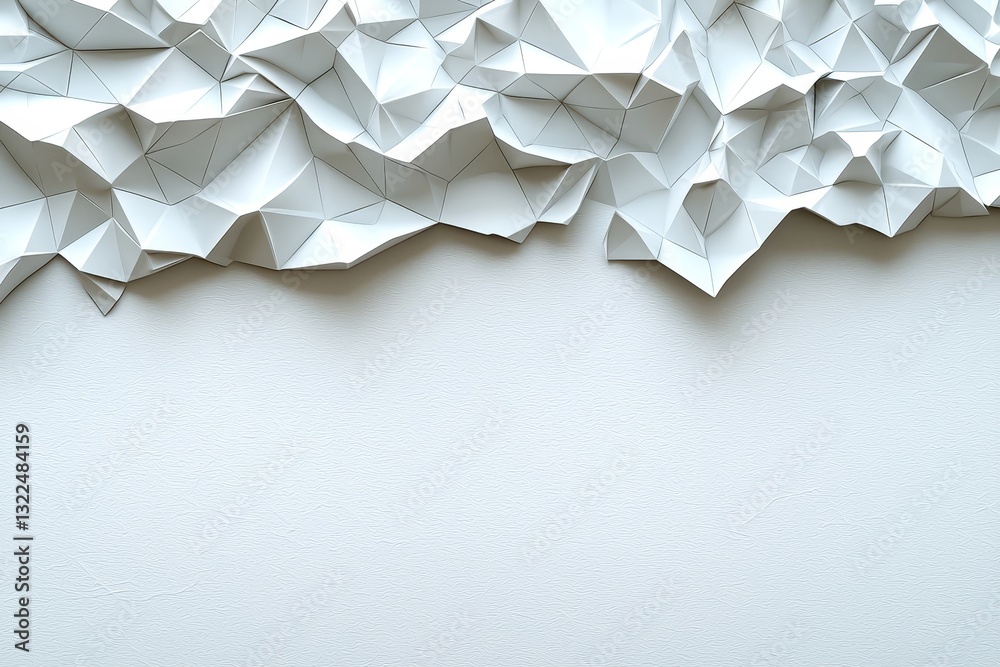 Poster white triangular paper forms set against an abstract backdrop