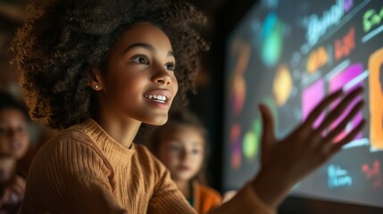 Engaging discussion among children during a technology class in a modern classroom setting