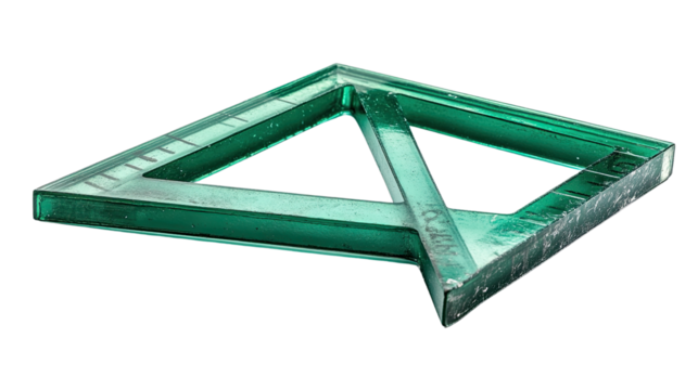 Architectural Precision: A close-up captures the crisp, clean lines of a transparent triangle with precise markings, casting delicate shadows and reflecting the light.