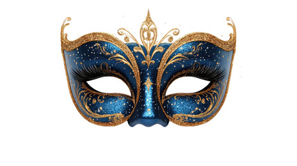 Enigmatic Masquerade Mask: A richly adorned masquerade mask, featuring intricate golden details against a deep blue background, invites a sense of mystery and celebration. 