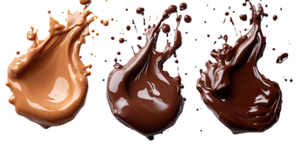 Chocolate Symphony: A mesmerizing dance of liquid chocolate and cocoa swirls against an isolated backdrop, showcasing a range of rich, delicious hues and textures.
