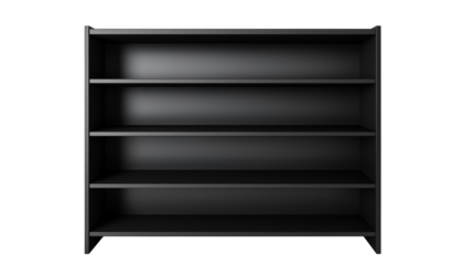 black shelves ,  bookshelf isolated  on white background , transparent png 