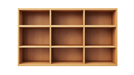 empty shelves , wooden bookshelf isolated  on white background , transparent png 