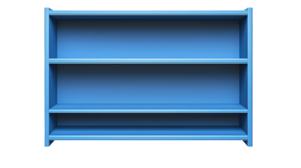 empty shelves , blue bookshelf isolated  on white background , transparent png 
