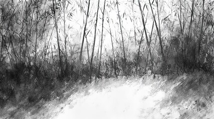 Obraz premium Ink Wash of a Bamboo Grove Swaying in the Wind