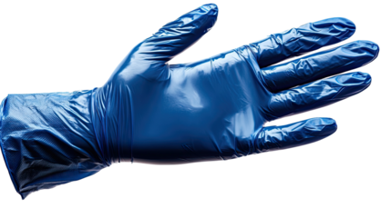 Protective Barrier: A solitary hand gracefully adorned in a vibrant blue protective glove, poised against a backdrop that accentuates the glove's sleek texture and form.