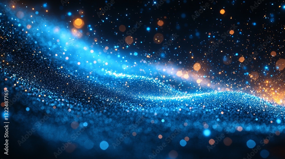 Poster digital technology. futuristic scene with floating glowing particles. vast amount of data. 3d depict
