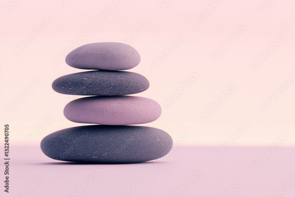 Fototapete zen-inspired minimalistic composition featuring smooth pebbles balanced on a pastel gradient backgro