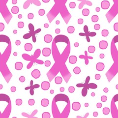 Fototapeta premium Breast cancer month seamless pink ribbon day mammogram pattern for medical accessories and medicine textiles