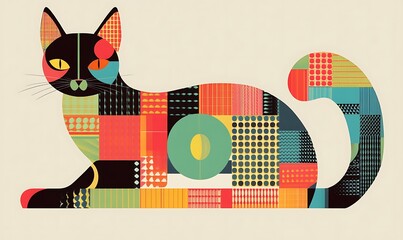 A Stylized Graphic Illustration Of A Reclining Cat