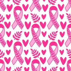 Breast cancer month seamless pink ribbon day mammogram pattern for medical accessories and medicine textiles