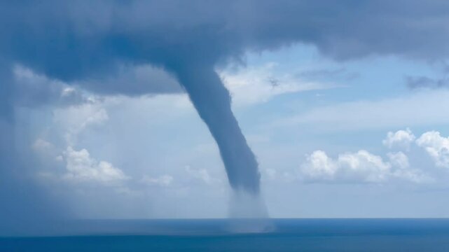 A waterspout swirls fiercely in the oc&eacute;an French Polynesia 
