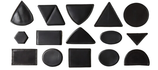 
Black leather patch set with different shapes isolated on a white background