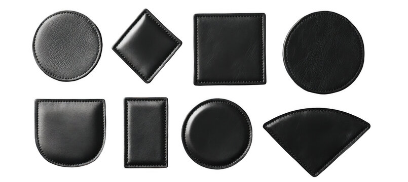 
Black leather patch set with different shapes isolated on a white background