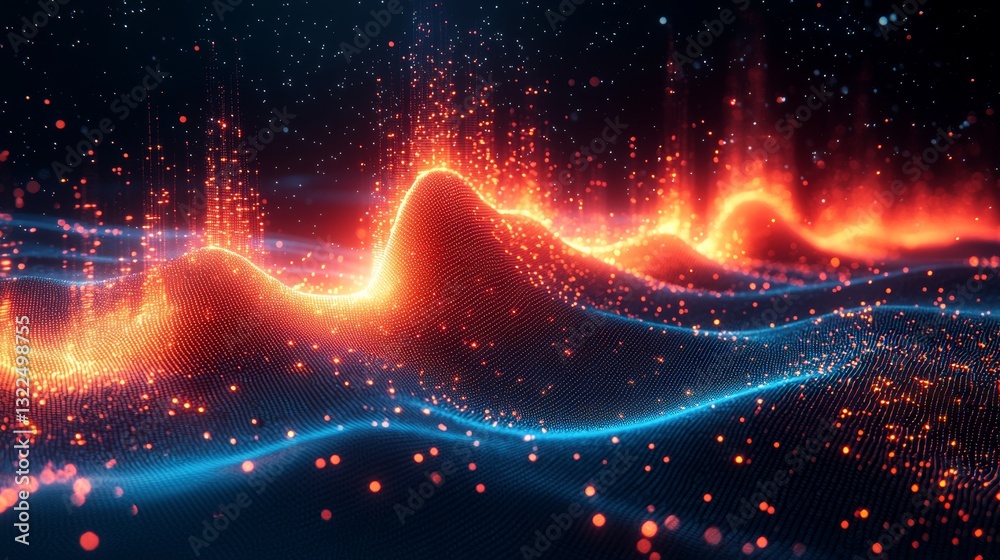 Poster conceptual depiction of connected dots and lines to convey ai technology and the movement of digital