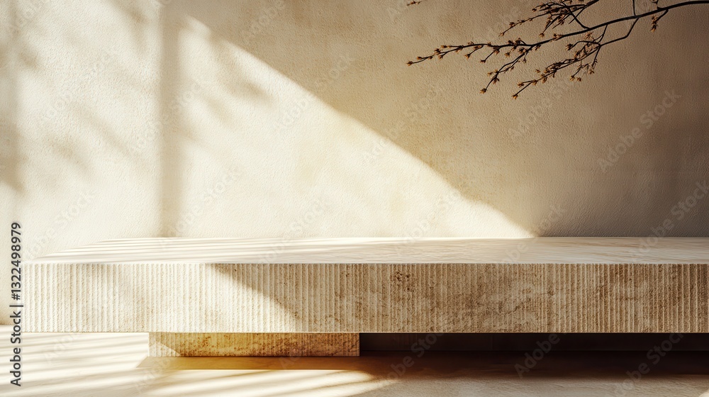 Poster elegant minimalist interior with natural light casting shadows on a textured surface in a serene set