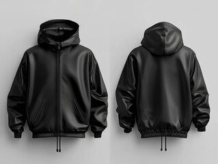Mockup of a black windbreaker jacket, front and back view