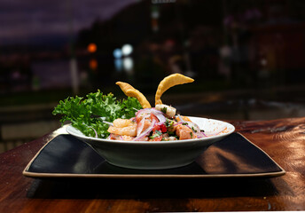 Ceviche típico del sur de Chile. Puerto Montt, Chile. 