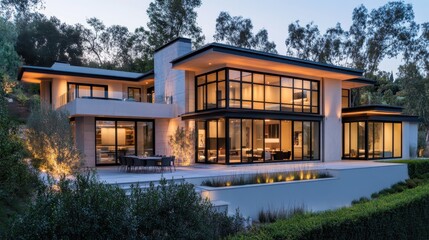 Fototapeta premium Modern and luxurious home overlooking lush green and natural surroundings
