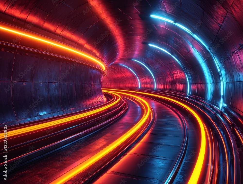 Poster business concept - utilizing ai to create an abstract high-speed mrt track in motion light set as a 