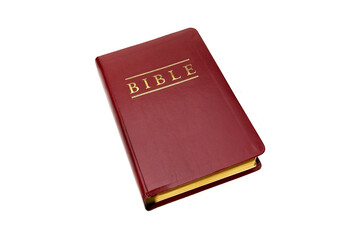Red Christian Bible at an Angle Isolated on Background