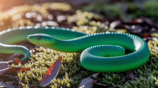 green snake in the grass