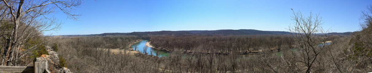 Panoramic of Meramec river Viewed from the Castlewood bluffs in Missouri USA