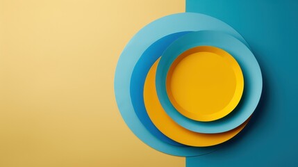 Obraz premium A vibrant flat lay composition featuring abstract color papers in light blue and yellow tones, perfect for creative projects.