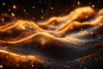 Obraz premium A stock image showing slow-motion golden glitter with floating dust in the universe