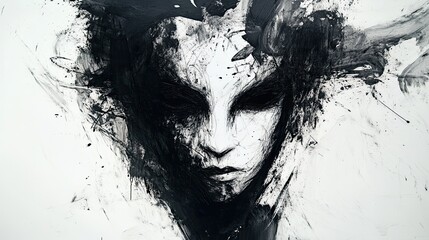 Abstract Ink Portrait of a Masked Figure