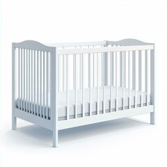 A sleek, modern crib set against a bright white background, highlighting its clean lines and stylish design.