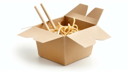 A classic Asian noodle box with chopsticks adds an authentic touch to your favorite takeout meal. Perfect for food lovers.