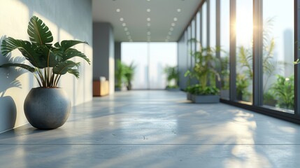 Fototapeta premium Modern White Open Space Office Interior With Clean Lines And Minimalist Decor Can Be Used As Background