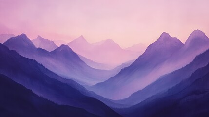 Fototapeta premium Mountainous Landscape with Gradient Colors at Dusk with Deep Purple Peaks and Soft Pink Valleys