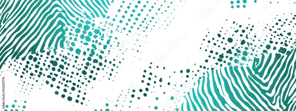 Wall mural pattern with halftone dots and tiger stripes in turquoise color, flat design generative ai