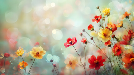 Fototapeta premium Whimsical Flower Fantasy – Bold Colors & Soft Bokeh