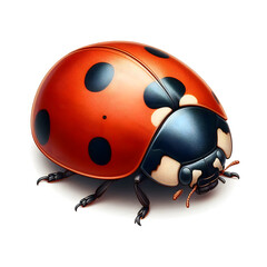 Fototapeta premium A classic ladybug with a bright red shell and black spots, positioned on a clean white background