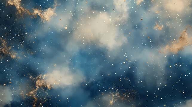 Fondo azul y beige con degradado y desvanecido con destellos y luces en color dorado con espacio de copia cielo con nubes y estrellas papel tapiz o invitacion digital. Gilded Glare. Illustration