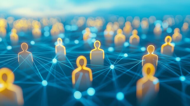 Employee Leadership Development Workshop Network of connected digital people icons.