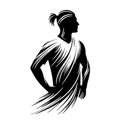 Ancient Greek athlete in traditional attire, black and white