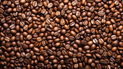 Obraz premium A stunning overhead shot of coffee beans basking in natural light, showcasing their unique textures against a clean backdrop.