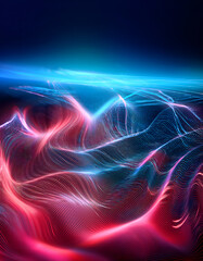 Fototapeta premium Abstract waves of red and blue light flow across a dark background, creating a dynamic visual