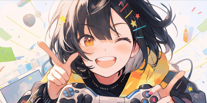 ゲームを楽しむ女子のイラスト
