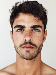 Obraz premium Portrait of a handsome man with clean lines and white background smiling