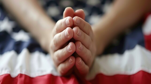 Faithful devotion: National Day of Prayer, solemn petition, spiritual moment, heartfelt appeal, American flag, religious unity, divine connection, national reflection sacred blessing. - Powered by Adobe
